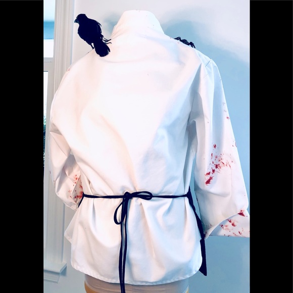 Halloween Bloody butcher chef coat bird spiders bones finger mice apron sz L - Picture 7 of 16